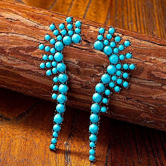 Bohemian Handmade Turquoise Dangle Earrings, Boho , Western, B… - Picture 1 of 3